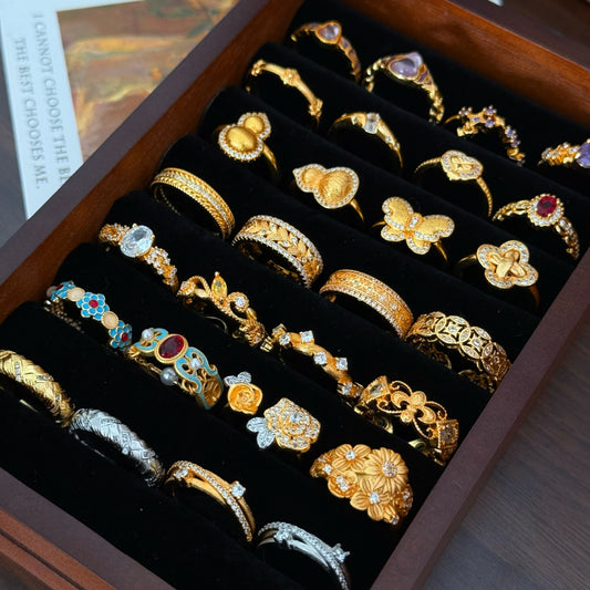 Xiaohongshu Hot-Selling Fashion Retro Copper Coin Iris Flower Ring for Women, Niche Design with a High-End Feel, Versatile Ring
