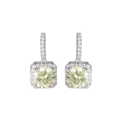 Yellow Small Sugar Cube Zirconia Earrings s925Silver Needle Niche Fresh Sweet Light Luxury Earrings Simple Versatile Ear Jewelry for Women