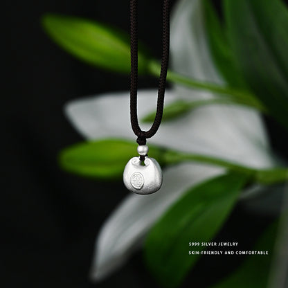 Po S999Pure Silver National Style Fat Fu Pendant Necklace Light Luxury High-end National Trend Ethnic Style Neck Jewelry Hot Item