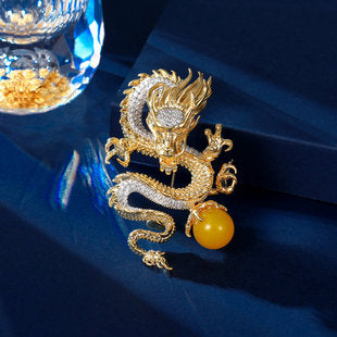 Chinese Style Unisex New Zircon Inlaid Year of Birth High-end Suit Jacket Accessory Dragon Brooch
