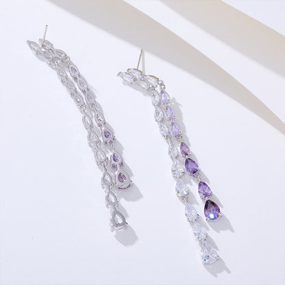 Light Luxury Long Style Dynamic Zircon Water Drop Tassel Earrings s925Silver Needle Elegant Slimming Earrings Luxurious Fashion Ear Jewelry