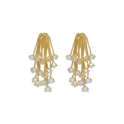 Light Luxury Tassel Long Personality Zircon Earrings s925Silver Needle Elegant Exquisite Temperament Fashion Sweet Waterfall Earrings