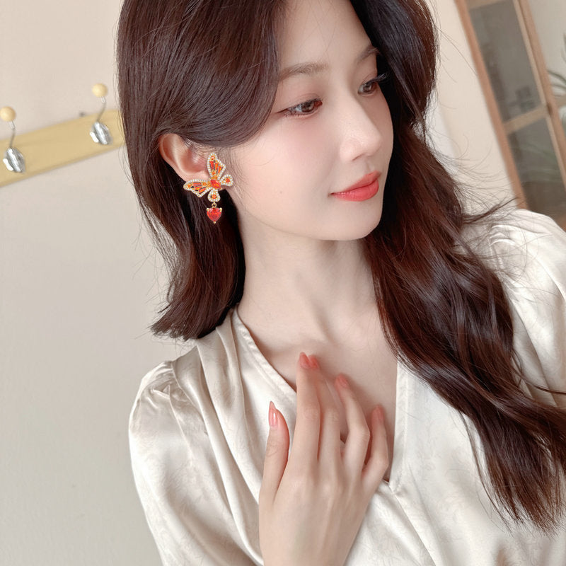 Cross-border Elegant Versatile Butterfly Heart Earrings Hollow Micro Pave Zircon High-end s925Silver Needle Sweet Fashion Earrings