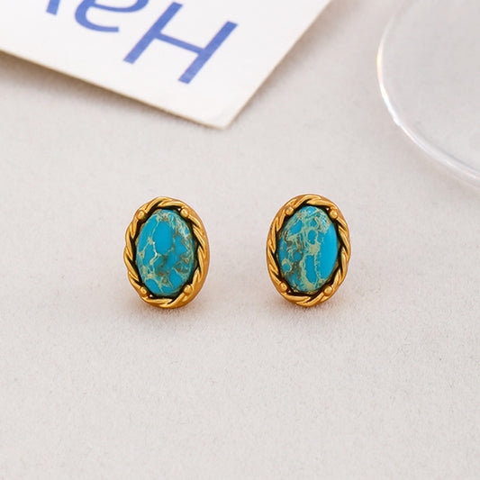 Vintage Matte Small Exquisite Turquoise Earrings for Women Simple Fashion Versatile Personality Temperament High-end Silver Needle Ear Jewelry