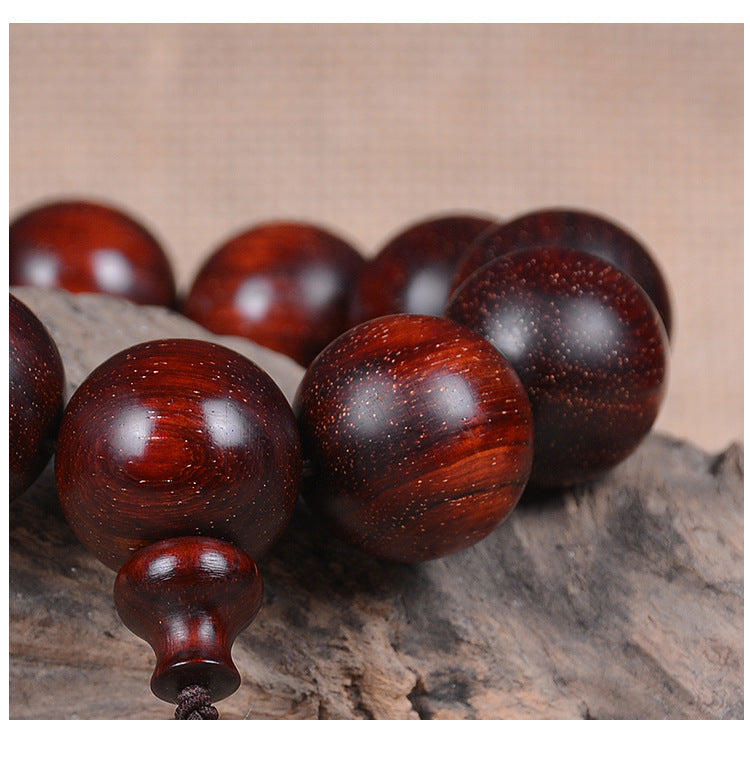 Indian Full Gold Star Small Leaf Red Sandalwood Bracelet for Men, Redwood Sandalwood Buddha Bead Bracelet, Fashion Jewelry for Couples