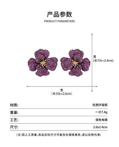 Light Luxury High-End Micro-Paved Zircon Rose Flower Stud Earrings s925Silver Needle Luxurious Elegant Exquisite Earrings for Women