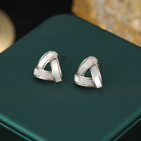 2022New French Style Niche Korean Elegant Internet Celebrity Earrings s925Silver Needle Natural Mother-of-Pearl Triangle Earrings