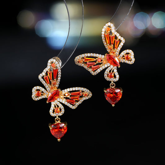 Cross-border Elegant Versatile Butterfly Heart Earrings Hollow Micro Pave Zircon High-end s925Silver Needle Sweet Fashion Earrings