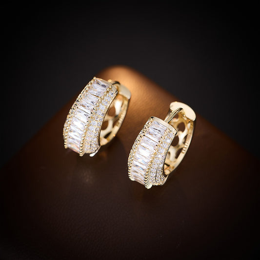 Cross-Border European and American High-End Inlaid Colorful Zircon Earrings Fashion Light Luxury Colorful Gemstone Earrings Hoop Luxury Accessories for Women