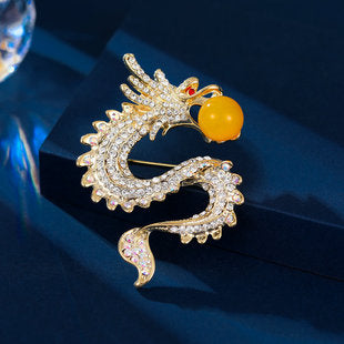 Chinese Style Unisex New Zircon Inlaid Year of Birth High-end Suit Jacket Accessory Dragon Brooch