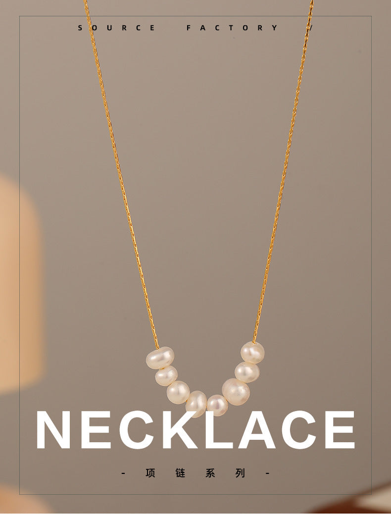Vintage New Fashion Natural Freshwater Pearl Women's Necklace Light Luxury Niche High-end Simple Versatile Clavicle Chain
