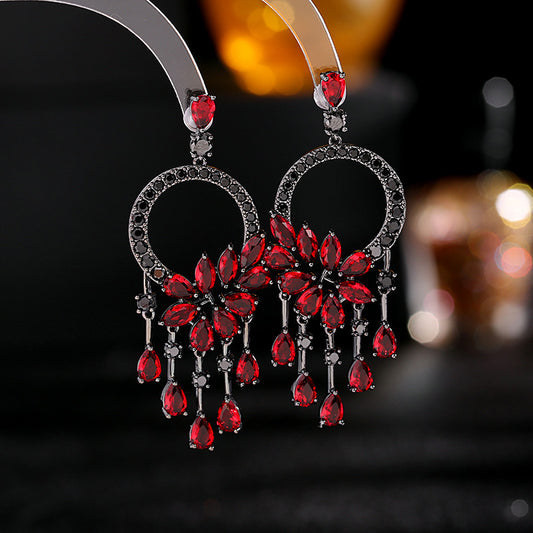 Bohemian French Vintage Style Earrings Trendy Exaggerated Elegant Heavy Craft Flower Tassel Water Drop Earrings