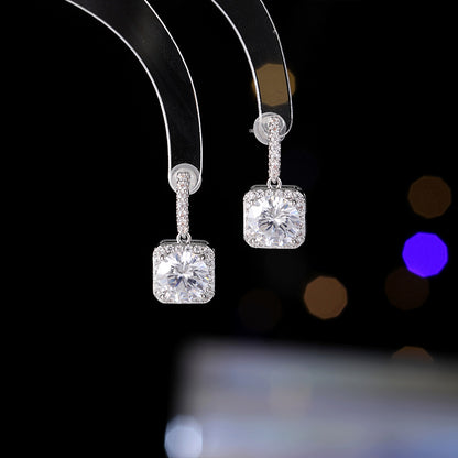 Yellow Small Sugar Cube Zirconia Earrings s925Silver Needle Niche Fresh Sweet Light Luxury Earrings Simple Versatile Ear Jewelry for Women