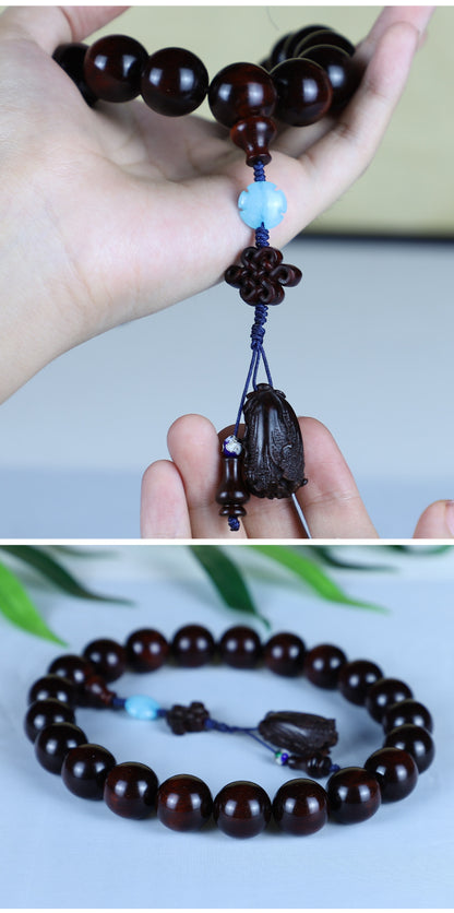 Authentic Indian Small Leaf Red Sandalwood Bracelet Gold Star Old Material Hundred Wealth Buddha Beads Handheld Prayer Beads Sandalwood Red Sandalwood Feng Shui Pendant
