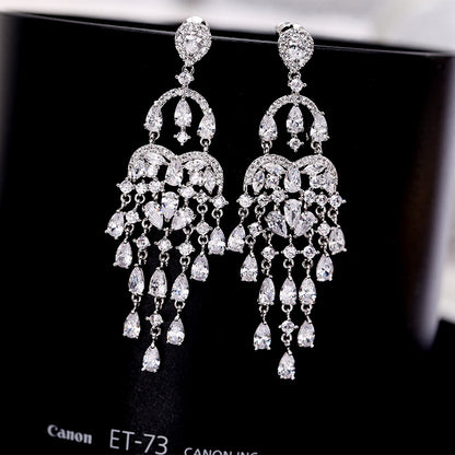 Autumn European and American Style Personality Tassel Earrings Long Colorful Zircon Studs New Fashion Water Drop Earrings for Women