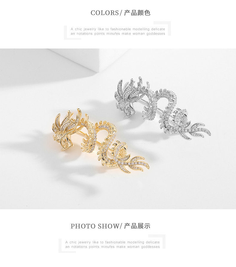 Chinese Style Unisex New Zircon Inlaid Year of Birth High-end Suit Jacket Accessory Dragon Brooch