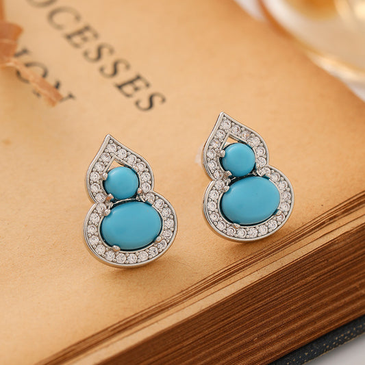 Vintage Micro-Paved Zircon Gourd Earrings High-End Luxury Niche Temperament Fashion Exquisite Versatile Silver Needle Earrings for Women