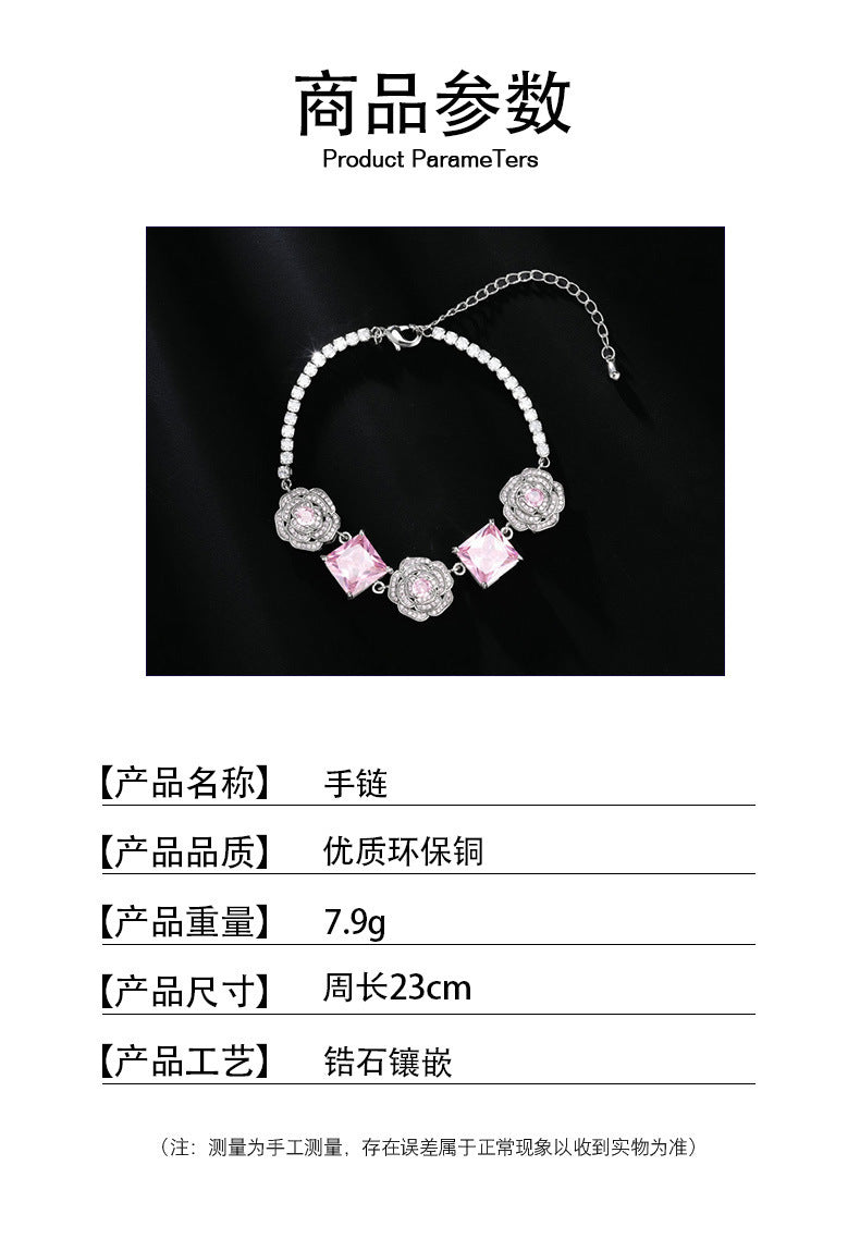 High-end Zircon Camellia Necklace Light Luxury Accessories Collarbone Chain Bracelet Earrings Dress Matching Elegant Jewelry Set